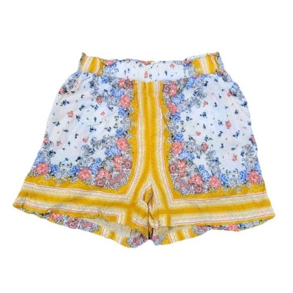 Floral Print Yellow Trim Women's Shorts - Picture 1 of 10